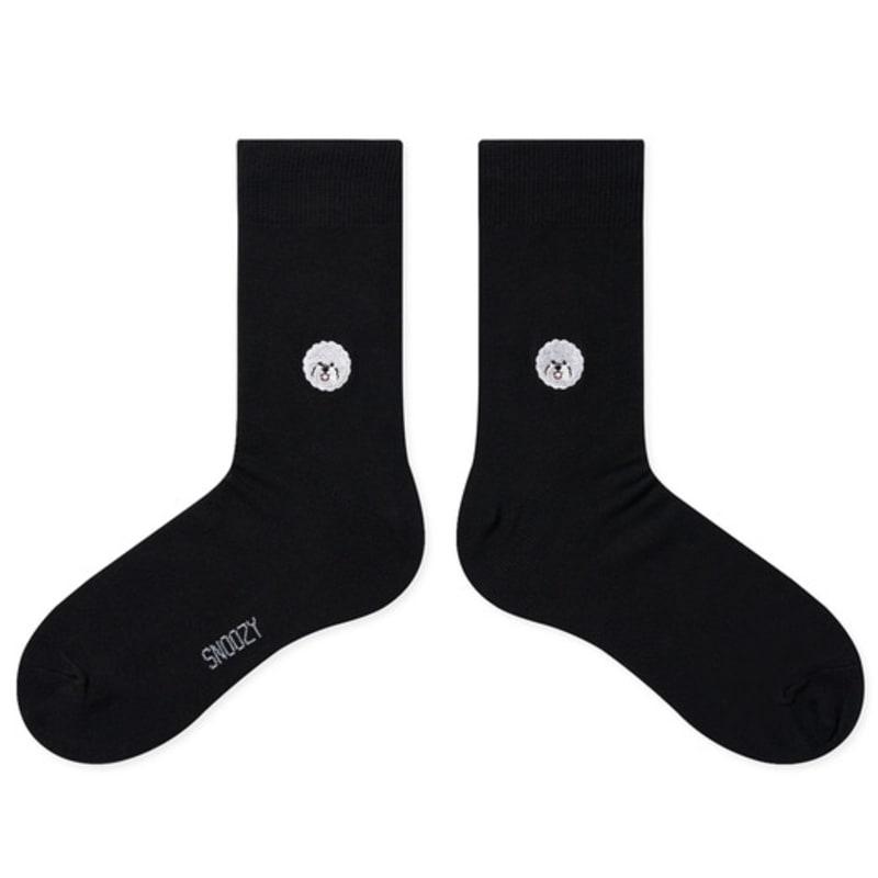 SNOOZY Bichon Frise Puppy Face Embroidered Socks (Black)