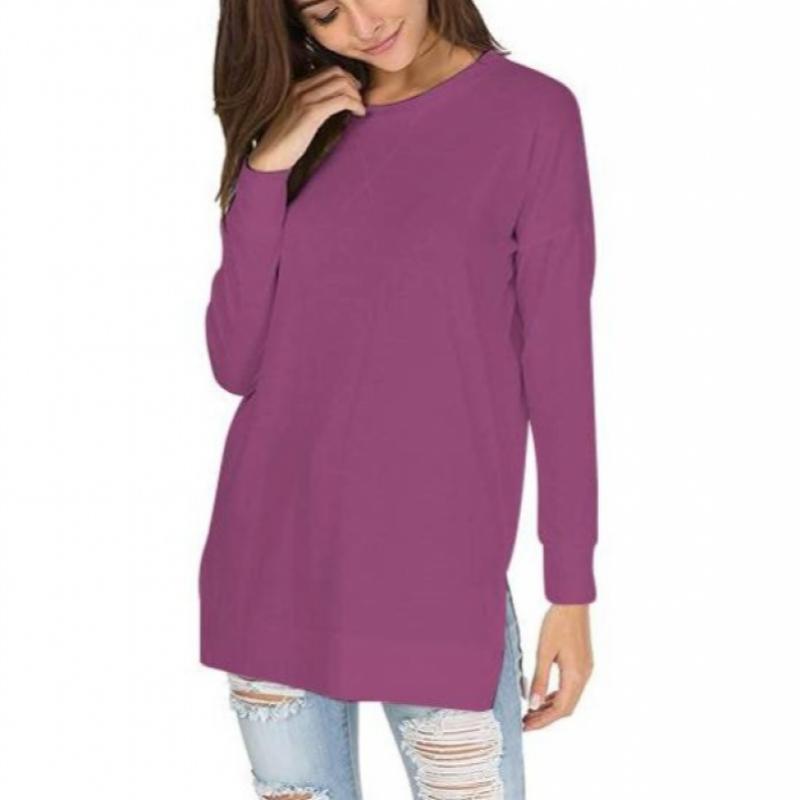 

2025 Весна Женские футболки с длинным рукавом Женские базовые белые топы Оверсайз Однотонные футболки Осенние пуловеры Женские длинные футболки Свободные S розы красного