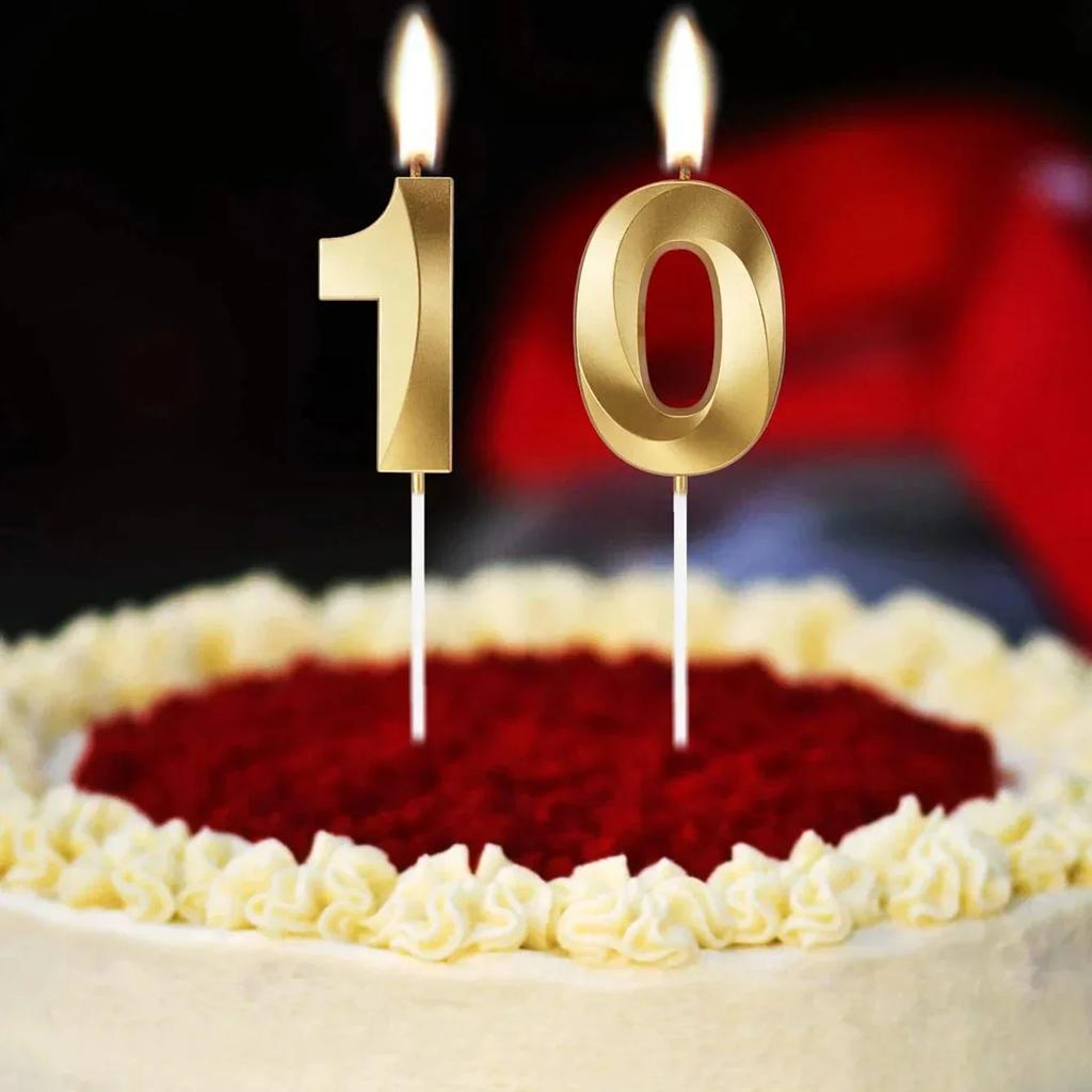 1pc-Birthday Candle Golden Number 0-9 Smoke Free Birthday Cake Insert Party Candle Decoration Anniversary Cake