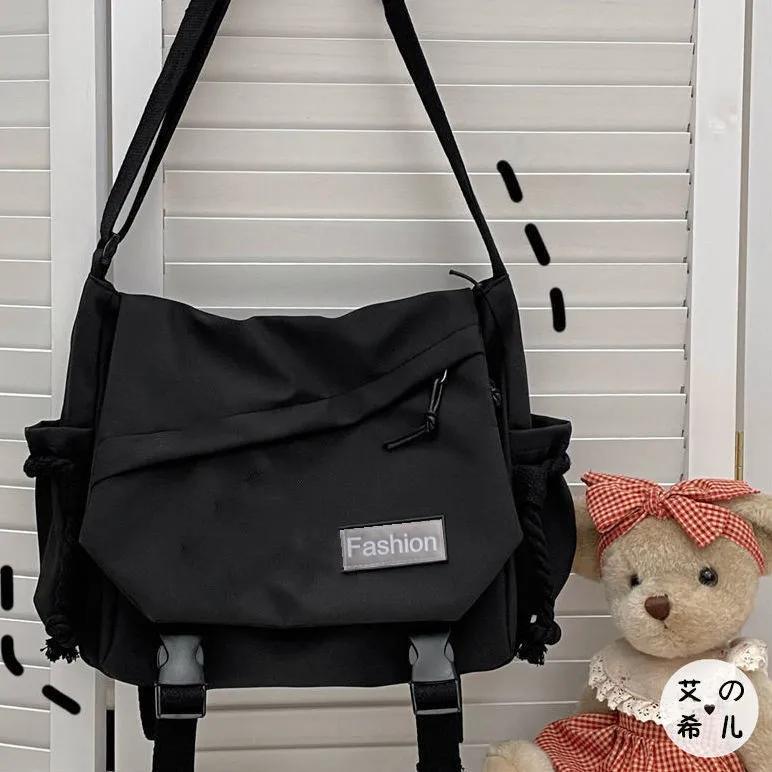 Market-6 Jeugdmode Nylon Crossbody Tassen voor Dames Handtassen Schoudertas Grote Capaciteit Effen Canvas Messenger Bag Meisjes Schooltassen zwart