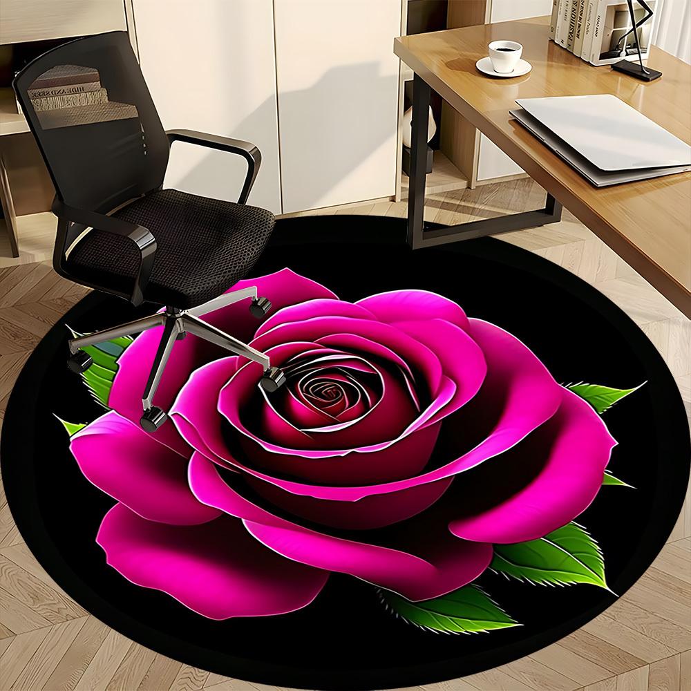1pc Rose Office Round Rug, Carpet for Office, Gaming, Lightweight Round Floor Mat yy260205026