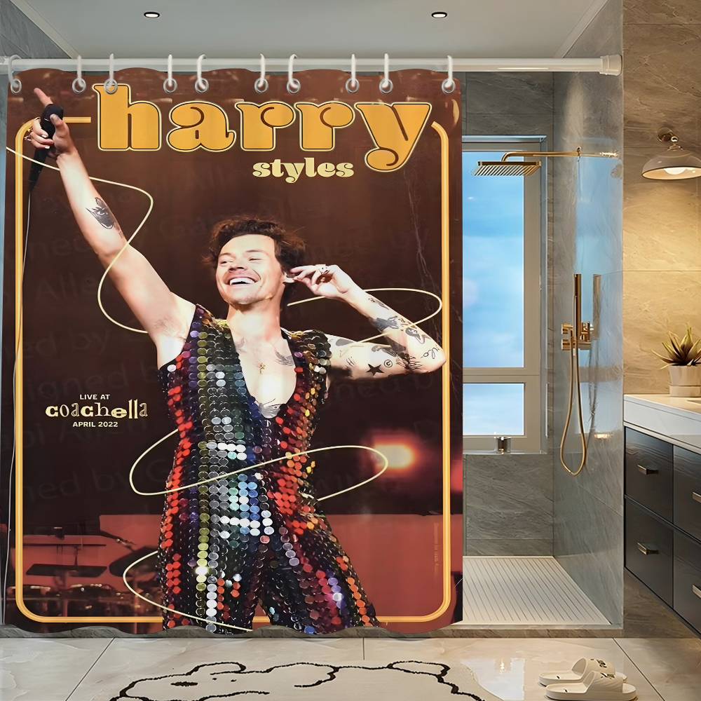 Singer H-Harrys S-Styles Movie White Shower Curtain, Bathroom Decorative Shower Curtain, Waterproof Shower Curtain With Hooks