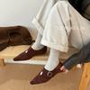 French retro pointed belt buckle low heel deep mouth single shoes women's 2025 autumn and winter design sense suede versatile grandma shoes