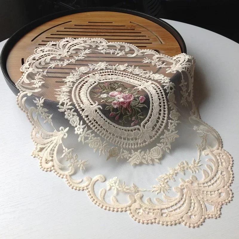 Oval Lace Embroidered Coaster Bedroom Study Kitchen Cup Table Mat Food Fruit Plate Cover Cloth Home Decor Kitchen Supplies