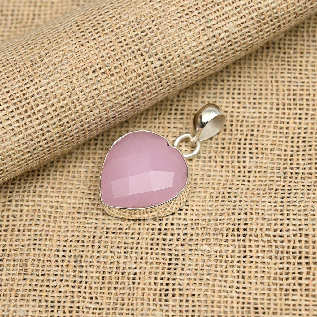 Pink Chalcedony Gemstone 925 Sterling Silver Handmade Beautiful Pendant Gift For Love