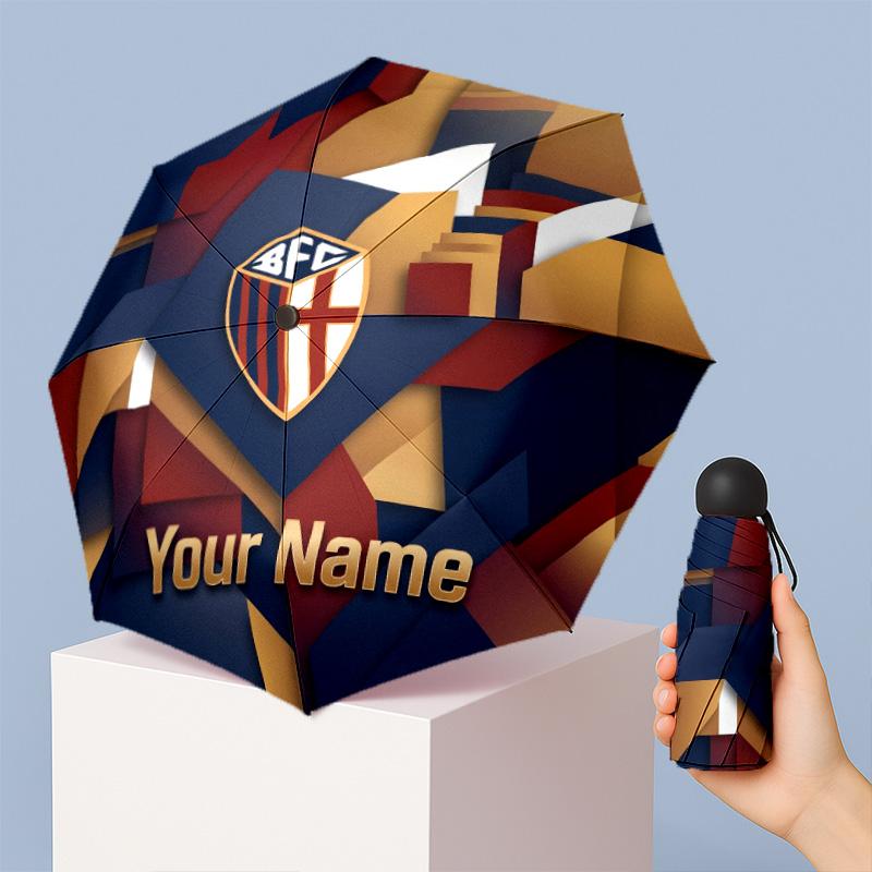 Bologna FC Manual Five Fold 8 Rib Umbrella Support Custom Text, Lightweight Travel Umbrella