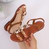 Women's Bohemian Style Sandals, Summer Colorful Woven Beaded Round Toe Comfort Flat Sandals