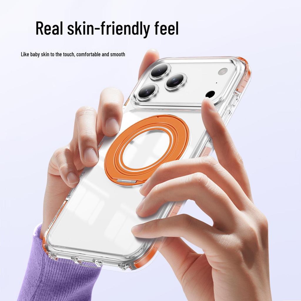iPhone 17 Pro Max Magnetic Transparent Case with Two-Color Rotating Stand for Apple 16/15 Pro