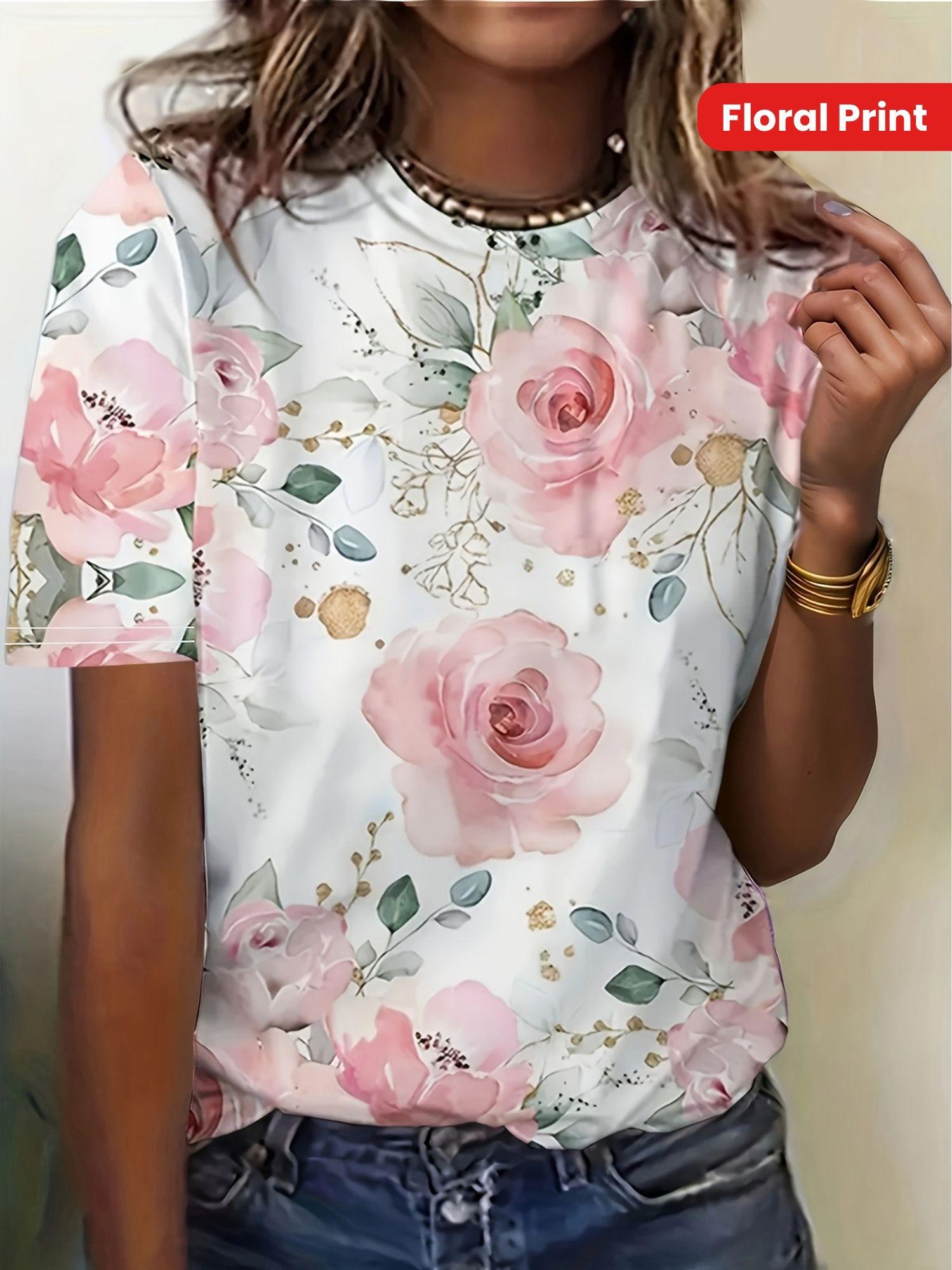 Summer Floral T-Shirts Flower Pattern 3D Print Women Men Short Sleeve Round Neck T Shirt Tees Harajuku Y2K Tops Unisex Clothing S