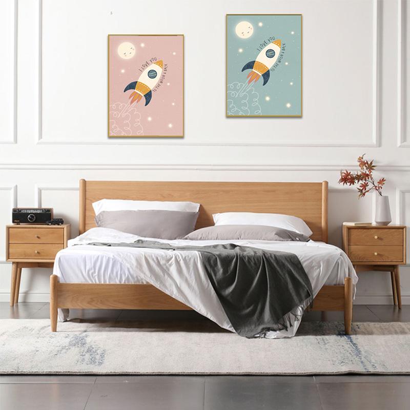 Rocket Stars Moon Kreslené plakáty Reprodukce Nursery Wall Art Malba na plátně Nordic Baby Dětská ložnice Obraz Dětský pokoj Dekor