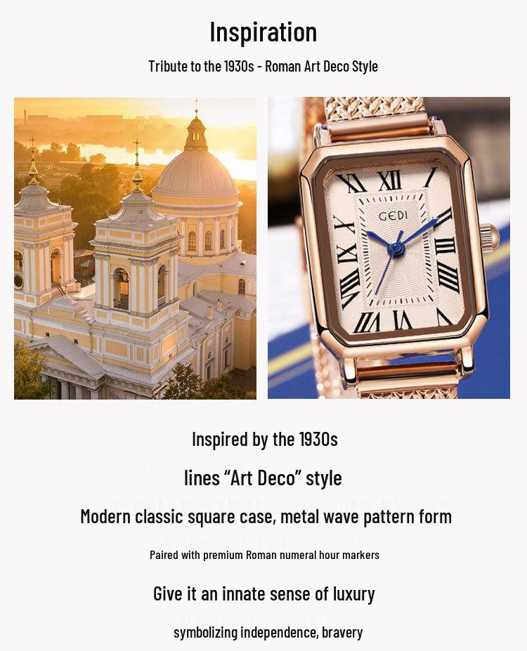 Gedi Vintage Roman Wheat Ear Women's Square Quartz Watch