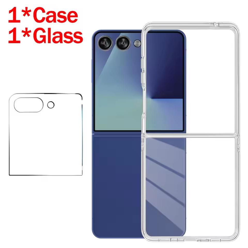For Z Flip7 Case with Tempered Glass Screen Protectors Ultra-Thin Transparent Hard PC Phone Cover for Samsung Galaxy Z Flip 7