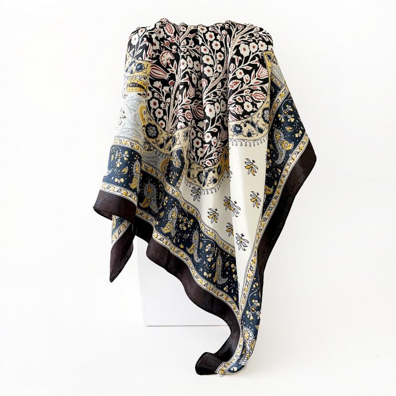 90cm Satin Scarf with Paisley Print - Classic Square Scarf/shawl for Women