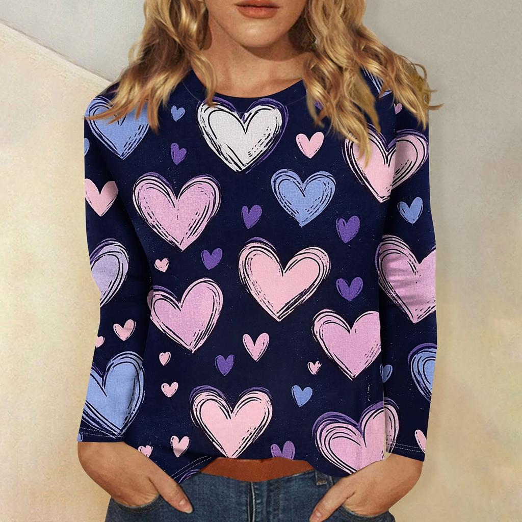 Women's Casual Fashion Sexy Comfortable Valentine's Day Printed Round Neck Long Sleeve Top