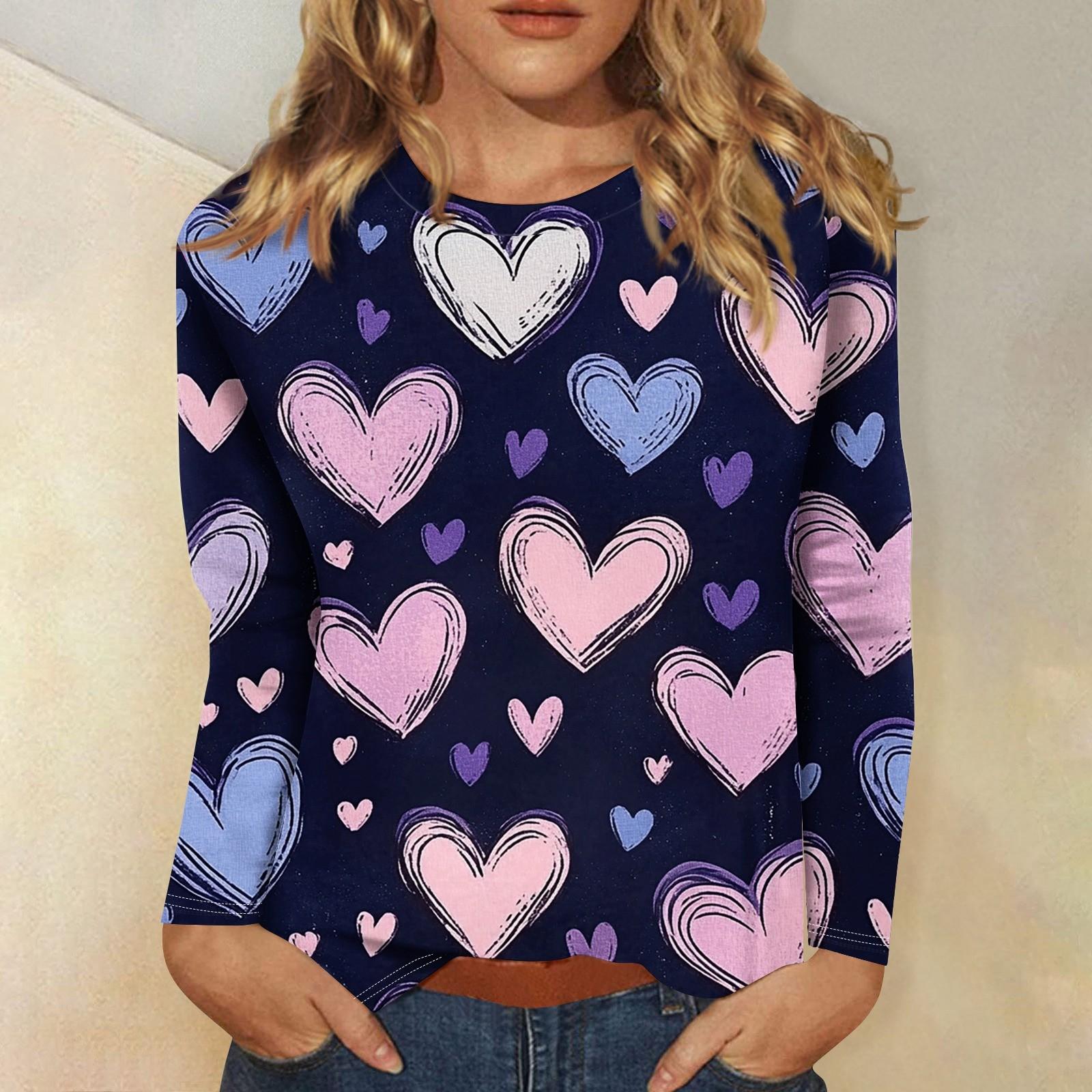 

Женская повседневная мода сексуальный удобный День святого Валентина принтованный круглый вырез длинный рукав топ XXL фиолетовый