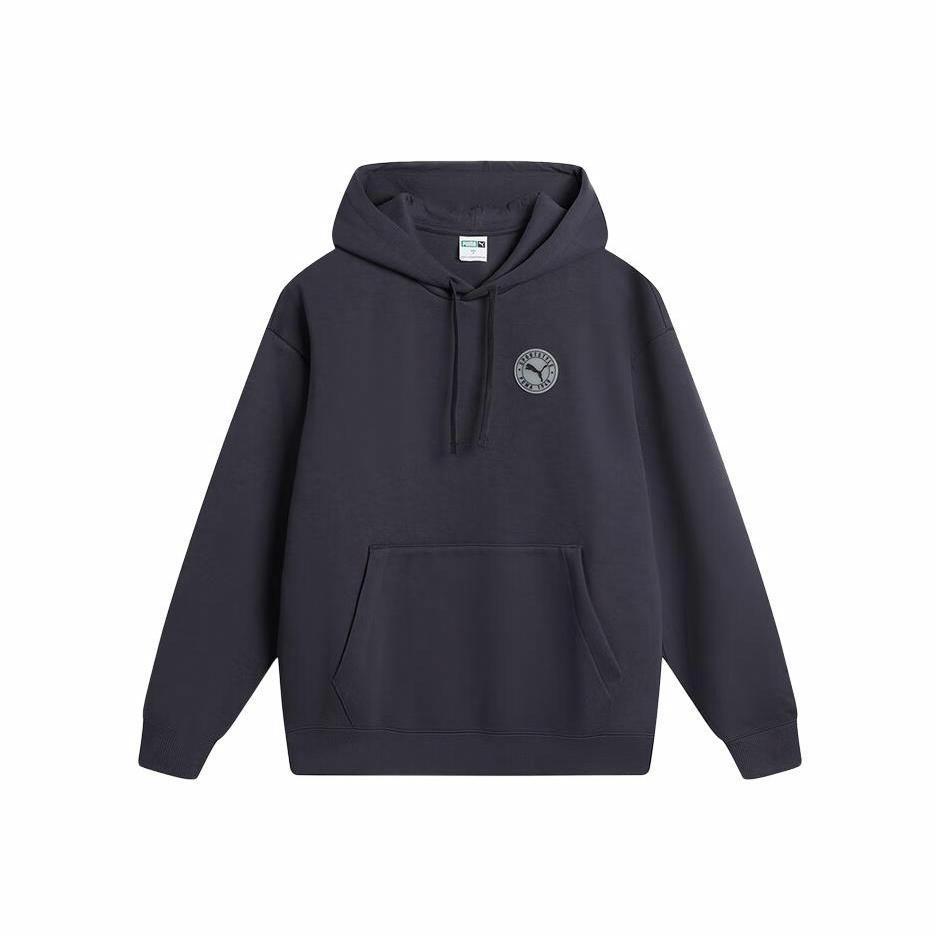 PUMA Logo Print Hoodie Casual Knit Pullover Sweatshirt Unisex Dark Gray M