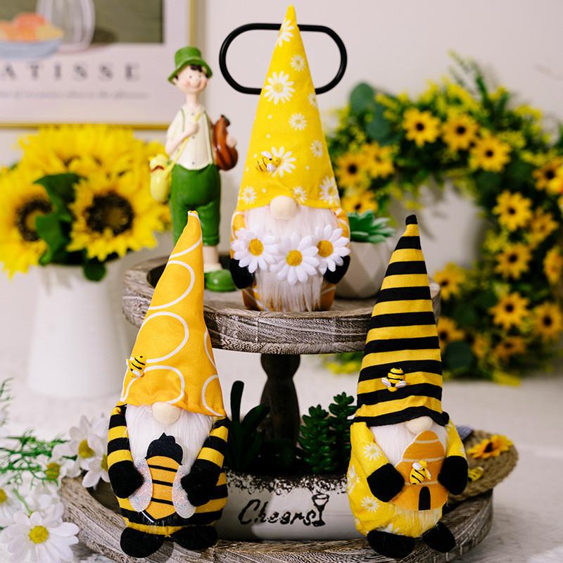 Playful Bumblebee Plush Gnome With Sunflowers And Honeycomb For Unique Home Decor Touch