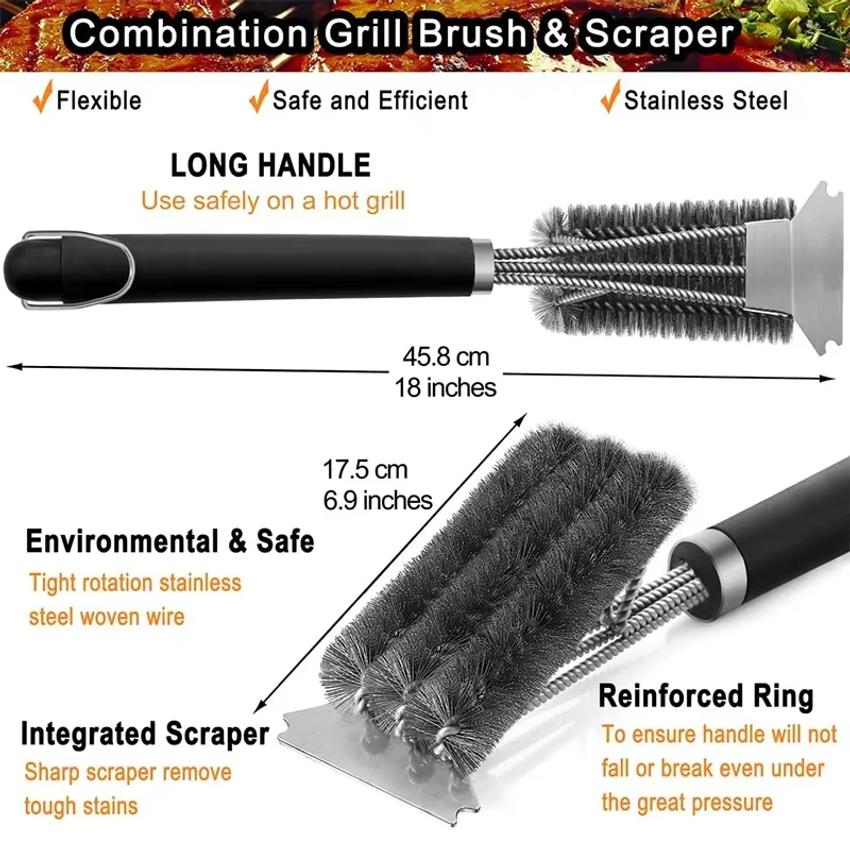 1/2PCS Safe Grill Brush and Scraper with Deluxe Handle Grill Cleaner Brush Stainless Steel Bristle Grill Brush Accessories
