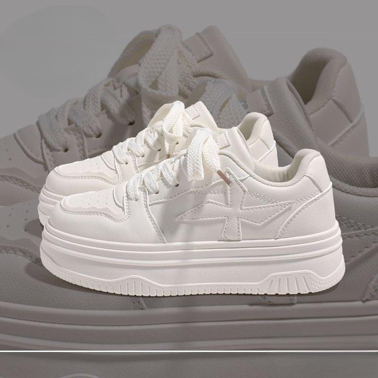 Zapatos de Mujer Otoño e Invierno Suela Gruesa Aumentados Zapatos Blancos Moda Casual Americana Zapatos de Mujer