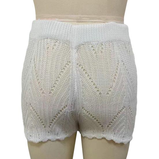 Dámské plážové šortky Hollow Out Pletená krajka Stahovací šňůrka Elastická v pase Jednobarevná Měkká Prodyšná Volný Letní Bikini šortky s vysokým pasem