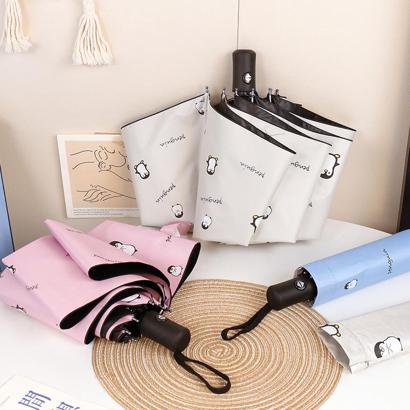 Cartoon Black Glue Automatic Umbrella - Sun Protection for Students, Sunny & Rainy Dual-Use