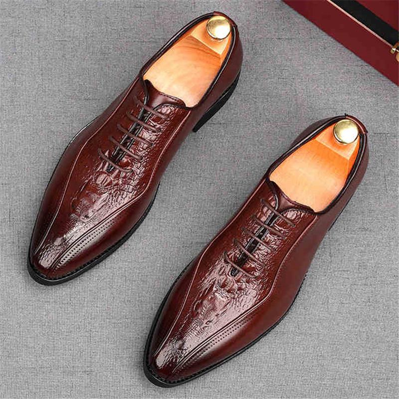 Fashion Fashion Men's Black Pointed Lace Up Patent Leather Oxfords Flats Casual Shoes Male Homecoming Wedding Dress Zapatillas Hombre