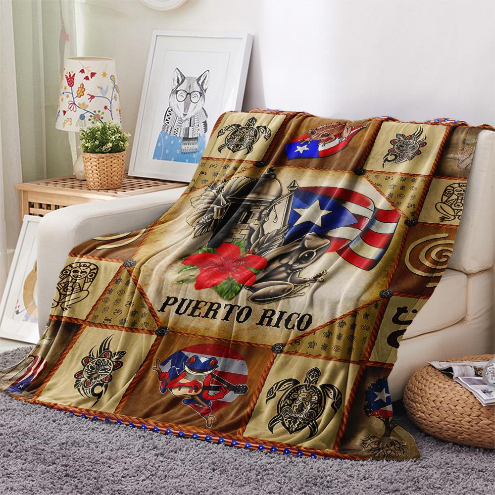 1Pc Puerto Rico Print Flannel Blanket, High quality Comfortable for All Seasons, Home Decor, Warmth and Comfort, Perfect for Christmas Gifts