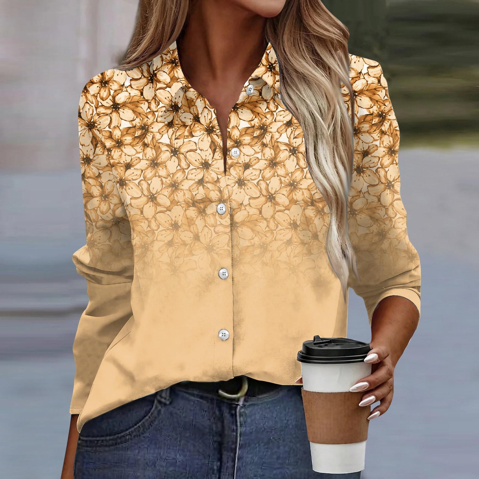 

Жіноча сорочка Блуза Квітковий принт Ґудзик Довгий рукав Повсякденний простий сорочковий комір Звичайний топ XL помаранчевий