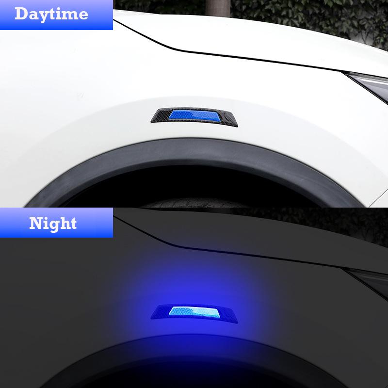 2Pcs Car Wheel Eyebrow Reflective Sticker Carbon Fiber Anti-collision Strip Anti-scratch Warning Protection Strips Car Accessory