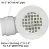 2" Low Profile Shower Drain with 2" x 1-1/2" Reducer Pipe Fitting and Perforated Strainer- PVC Side Outlet Drain Assembly for Replacement Shower Base