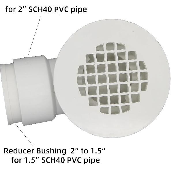 2" Low Profile Shower Drain with 2" x 1-1/2" Reducer Pipe Fitting and Perforated Strainer- PVC Side Outlet Drain Assembly for Replacement Shower Base