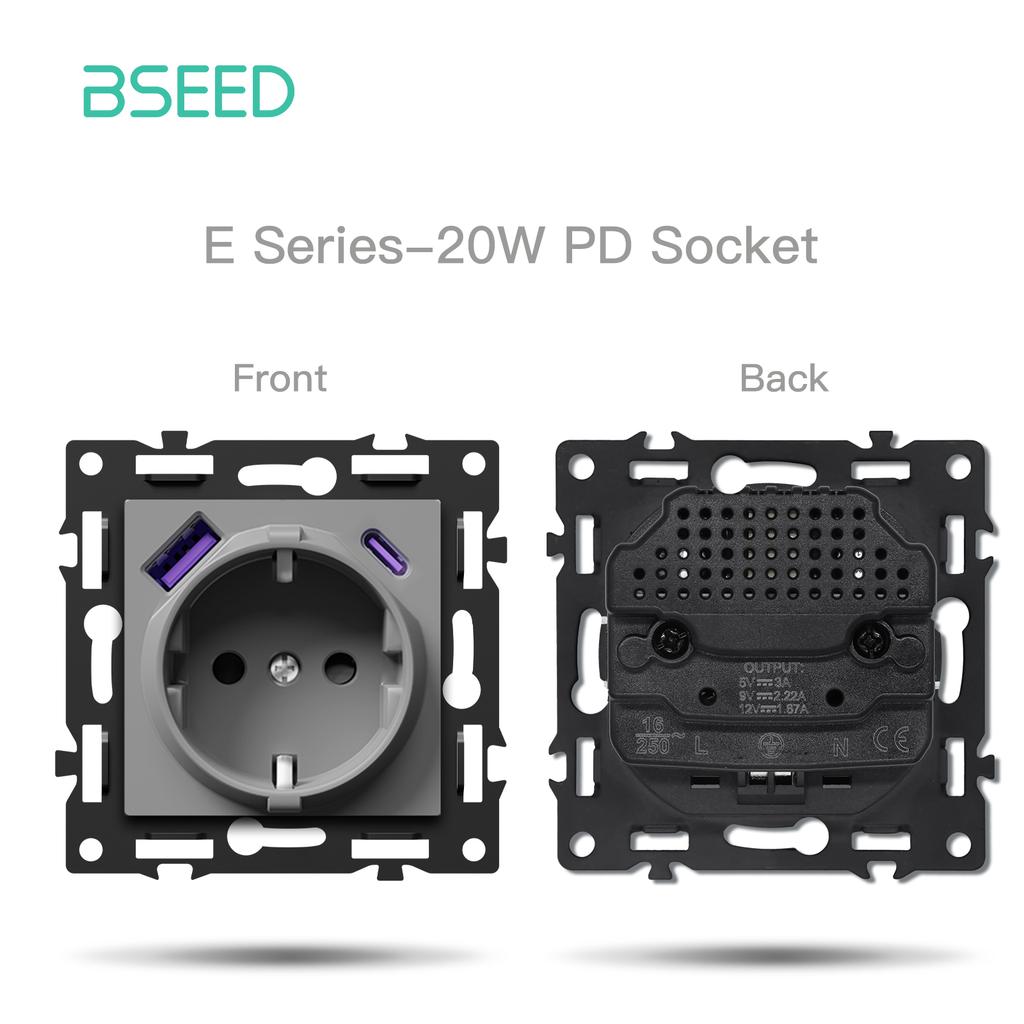 BSEED WIFI Click Switch Modules Smart Light Switch Parts White Glass Frame DIY Combination Wall Sockets USB Charge Key E-Series