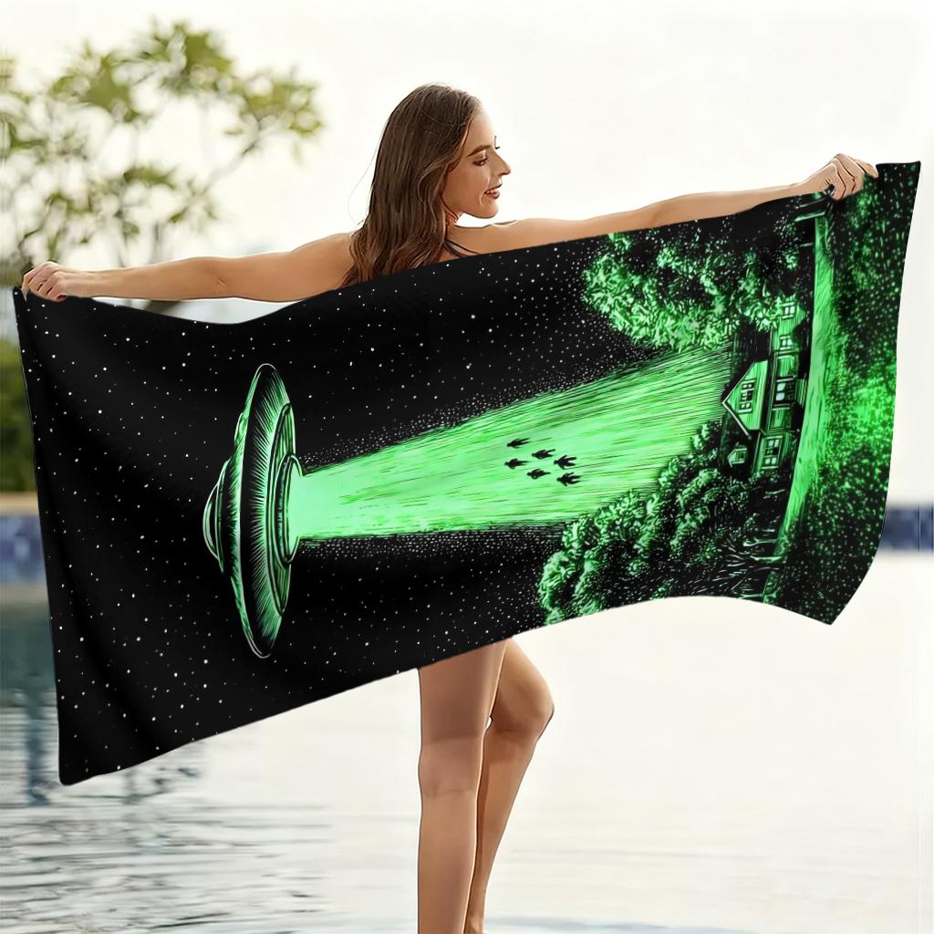 1Pc Ufo Funny Picture Beach Towel Quick-Drying Towel For Beach Pool Sport Yoga Gym Home Towel Gift For Friends Sand Free Towel