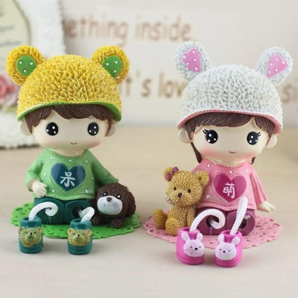 1Pair Boy and Girl Couple Dolls Decor Love Heart Cartoon Couples Figurines Dollhouse