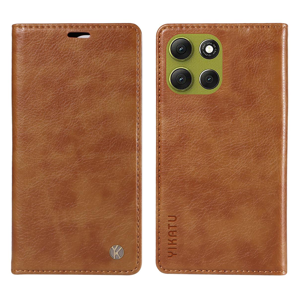 

For Motorola Moto G86 5G Wallet Case YIKATU YK-006 Magnetic Closure Leather Phone Cover Litchi Texture Brown