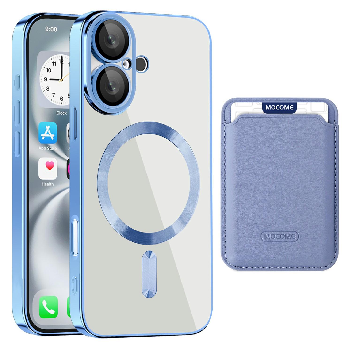 

For iPhone 16 Case Compatible with MagSafe TPU+PC Mobile Cover with Card Bag Blue