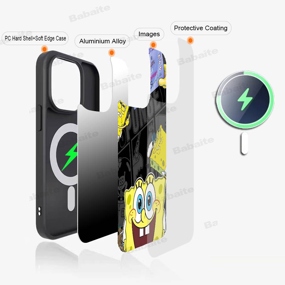 Cartone Animato Carino S-SpongeBob Anime Nero Per Magsafe Custodia Magnetica per Telefono Per IPhone 16 15 17 Pro Max 11 12 13 14 Plus Cover