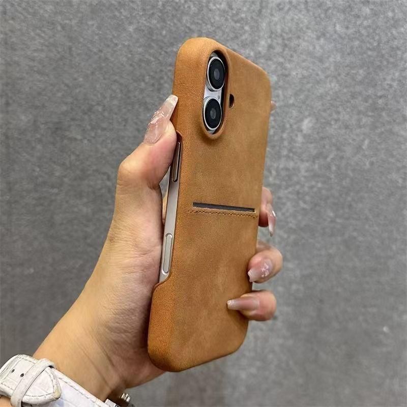 Skin Like Sheepskin Card Insertion Phone Case for IPhone 16 Promax Card Bag S23 Ultra Shell Hanging Rope Sleeve