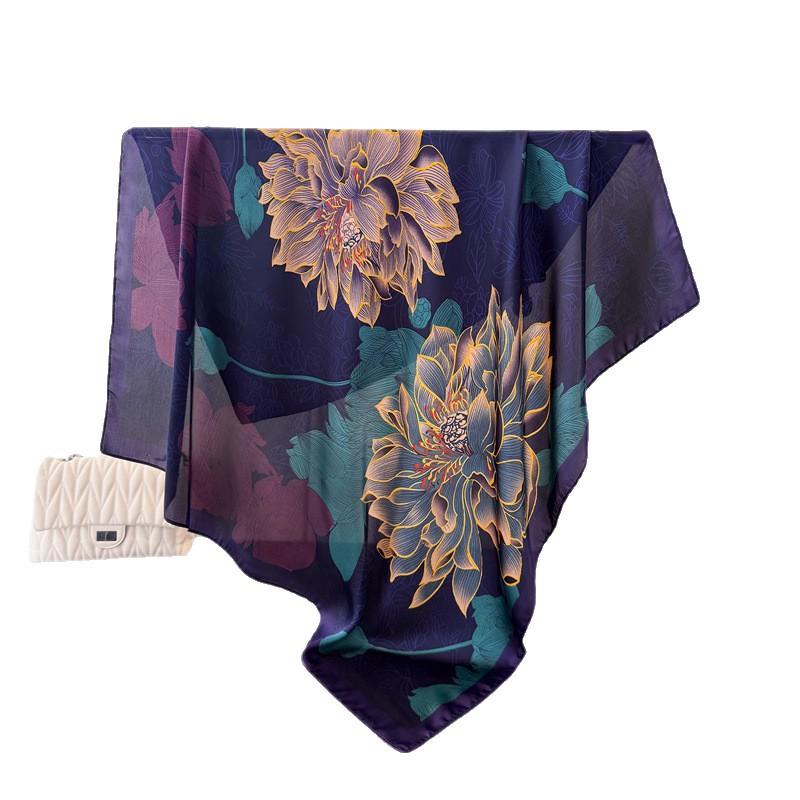 Light Luxury Imitation Silk Printing Large Square Scarf Silk Scarf Shawl Headscarf Beach Scarf Neck Protection Scarf Women