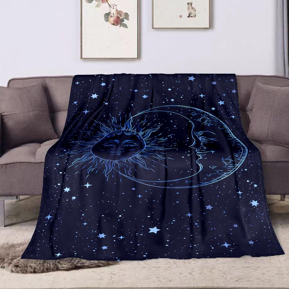Sun and Moon Celestial Starry Design Patterned flannel blanket perfect for the bedroom living room, sofa, or a little nap