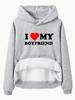European & American Women's Fleece-Lined Hooded Sweatshirt with Kangaroo Pocket - Valentine's Day Print