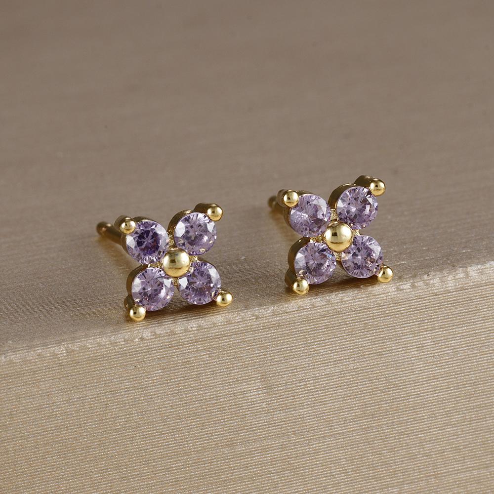 2PCS Stainless Steel December Birthday Stone Square Hanging Earrings Cubic Zirconia Chain Flower Dangle Earring Piercing Jewelry