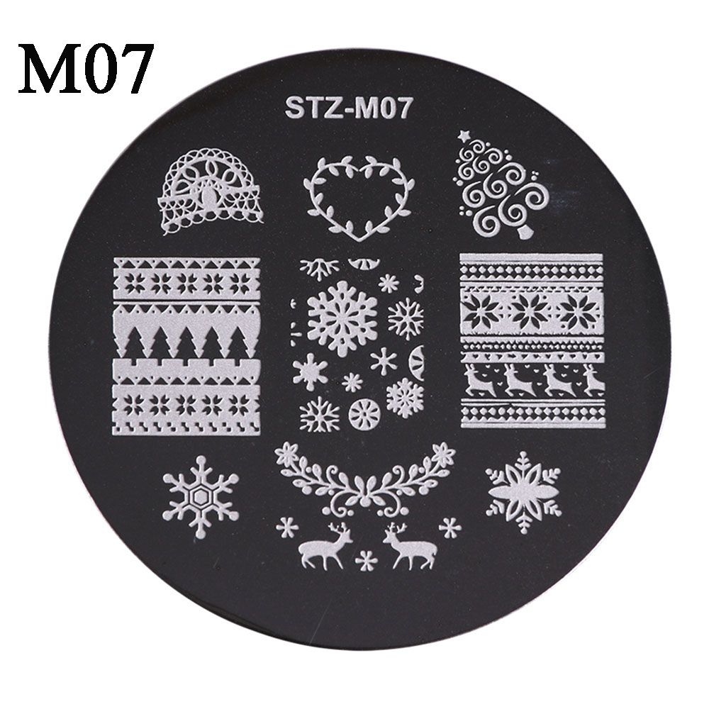 

Fashion Stainless Steel DIY Stamping Plates Stamp Stencil Round Nail Art Template Christmas M07
