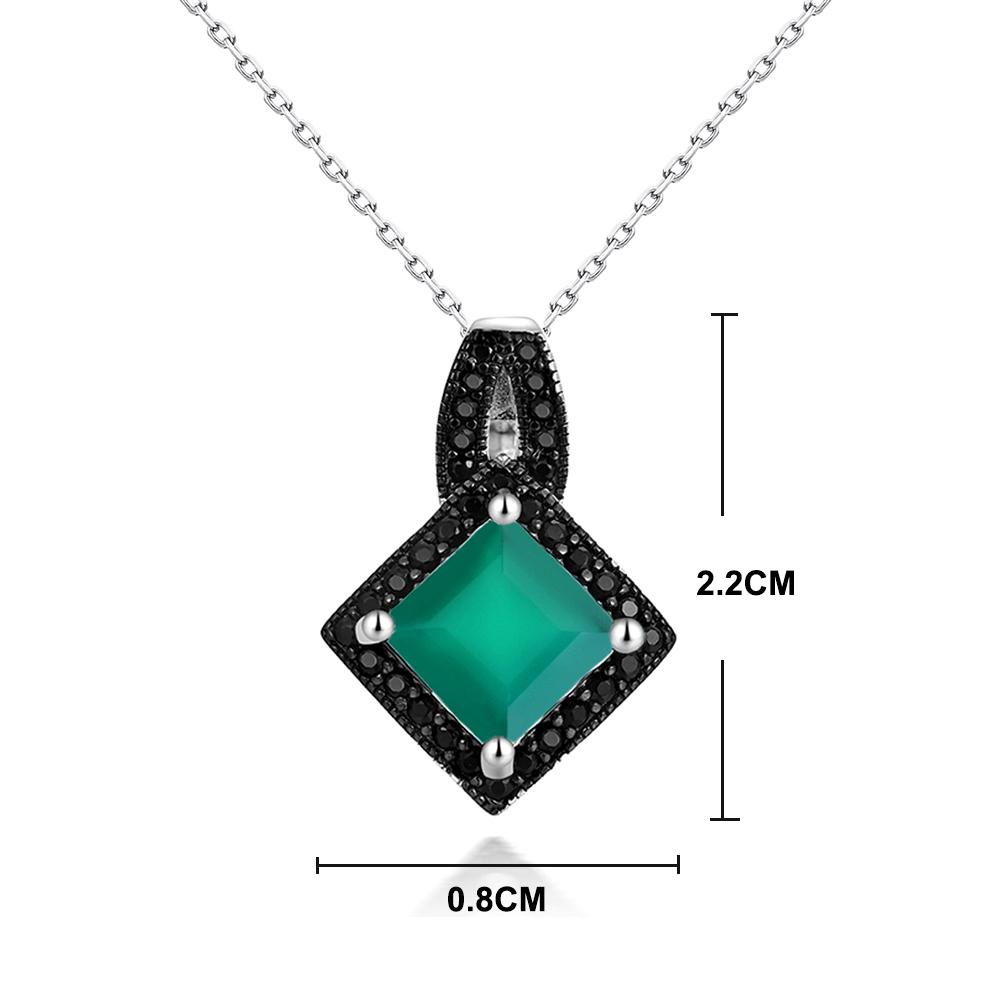 S925 Silver Natural Green Agate Real Gemstone Ring Pendant Necklace Elegant and Noble Fine Jewelry Set for Women Birthday Gift