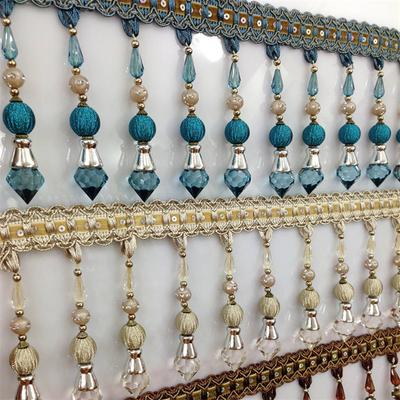 1 Meter European Style Curtain Beaded Fringe Trim Sewing Long Tassel Upholstery DIY Crystal Bead Lace Accessory Crafts