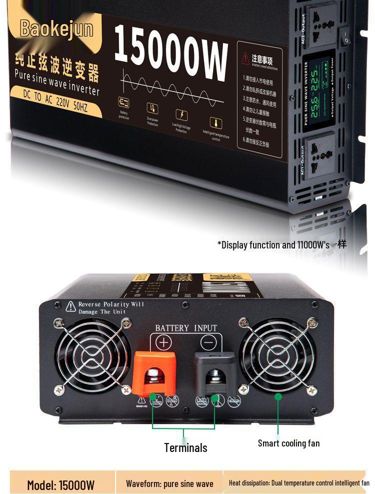 High-Power Pure Sine Wave Car Inverter: 12V/24V to 220V for Vehicle and Household Battery Conversion