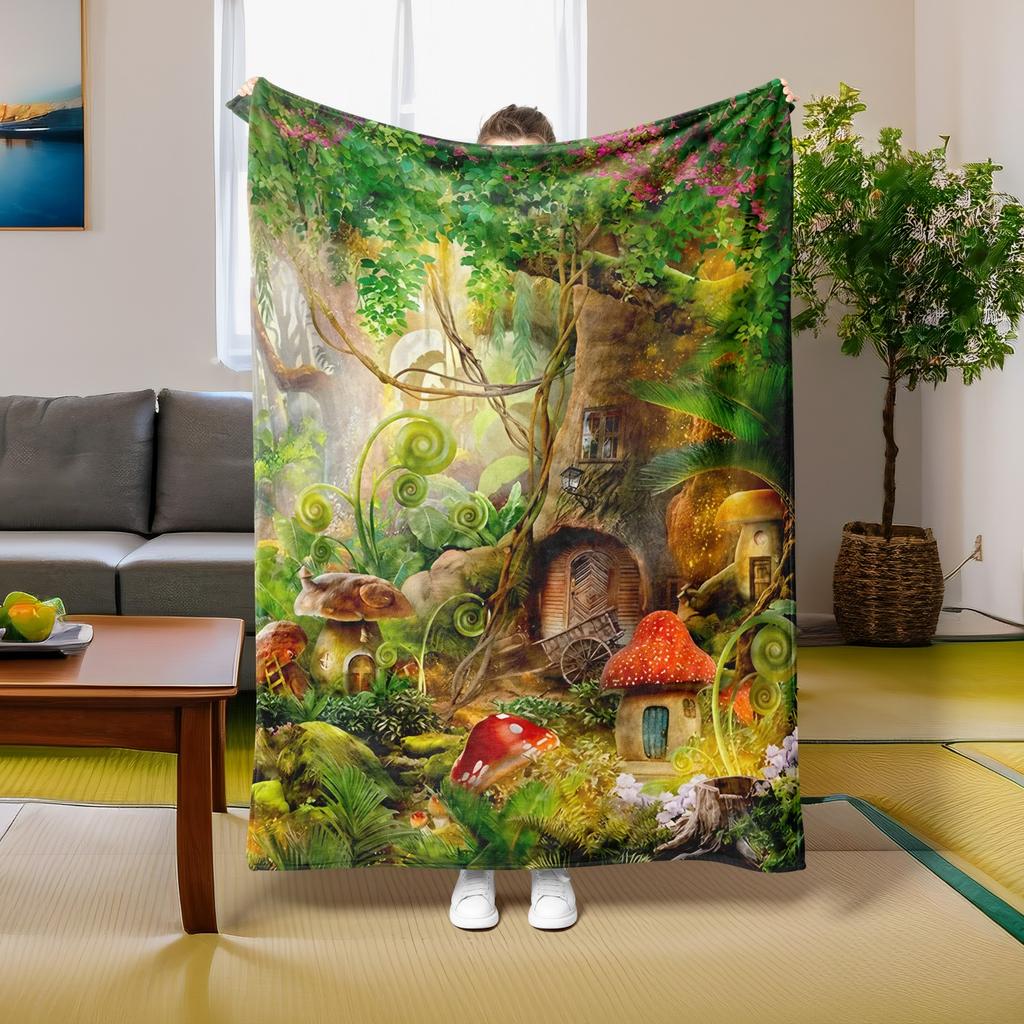 1PC Throw Fantasy Mushroom Flannel Blanket Forest Mushroom arts Bohemia style Soft thin Blankets for Home Car Camping Nap Picnic
