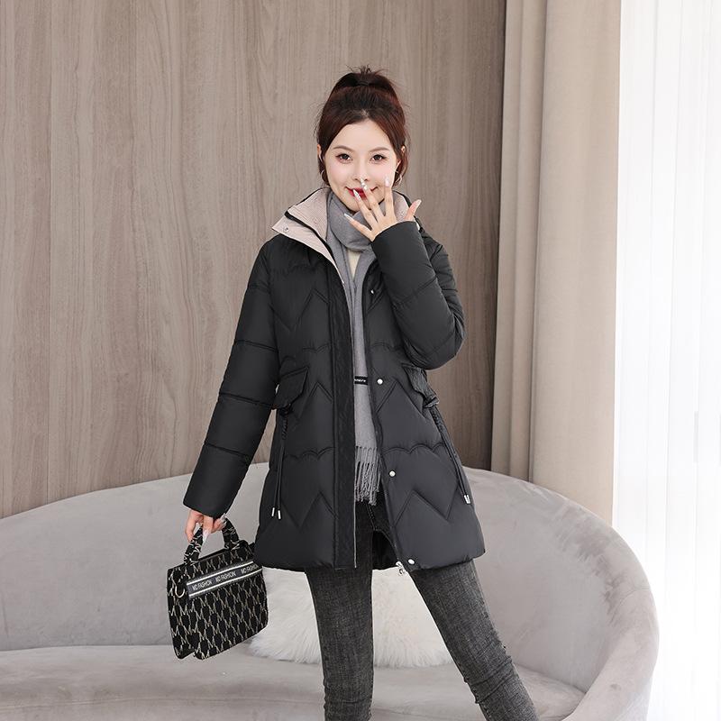 Contrast colors New down cotton-padded clothes Women's long loose cotton-padded clothes Skinny large size hooded cotton-padded jacket Thickened coat