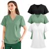 3PC Women's Fashion Solid Short Sleeve V Neck Pattern Tops Pocket Working T-shirts