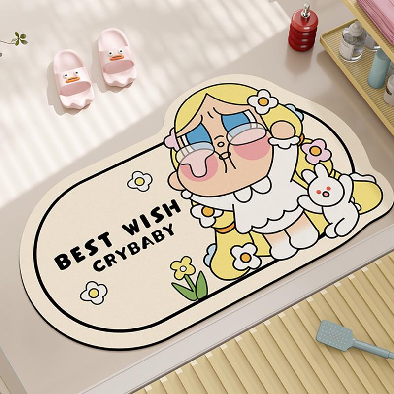 Water Absorbent Bathroom Mat Crybaby Home Use Silicon Dendroid Toilet Entrance Anti Slip Quick Dry Foot Pad Bathroom Supplies